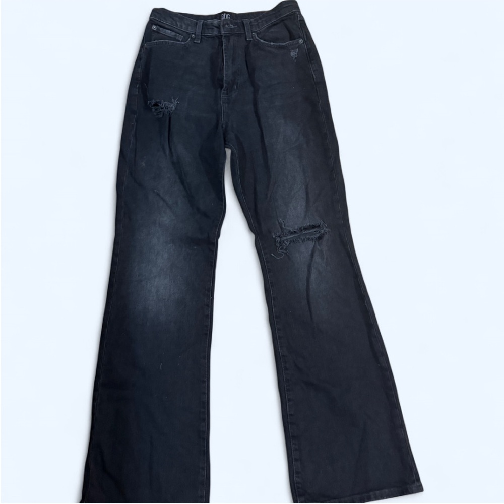 BDG Women's Black High Rise Distressed Flare Jeans